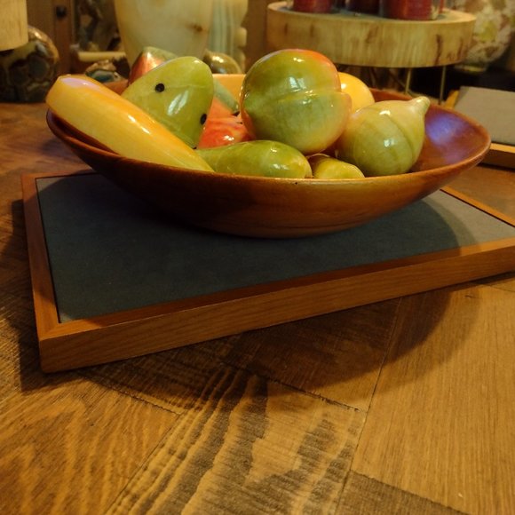 Beautiful Marble Fruit Pieces in Wood Bowl